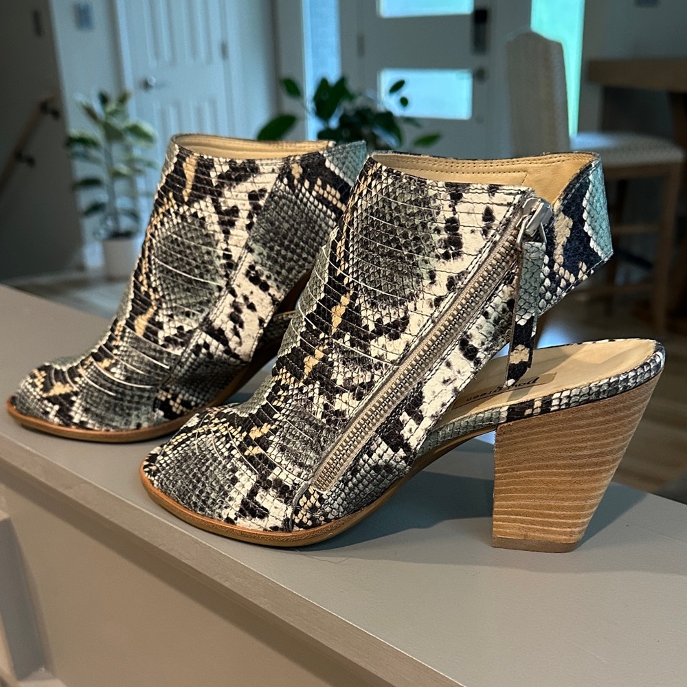 Paul Green Black and White Snakeskin Heeled Booties